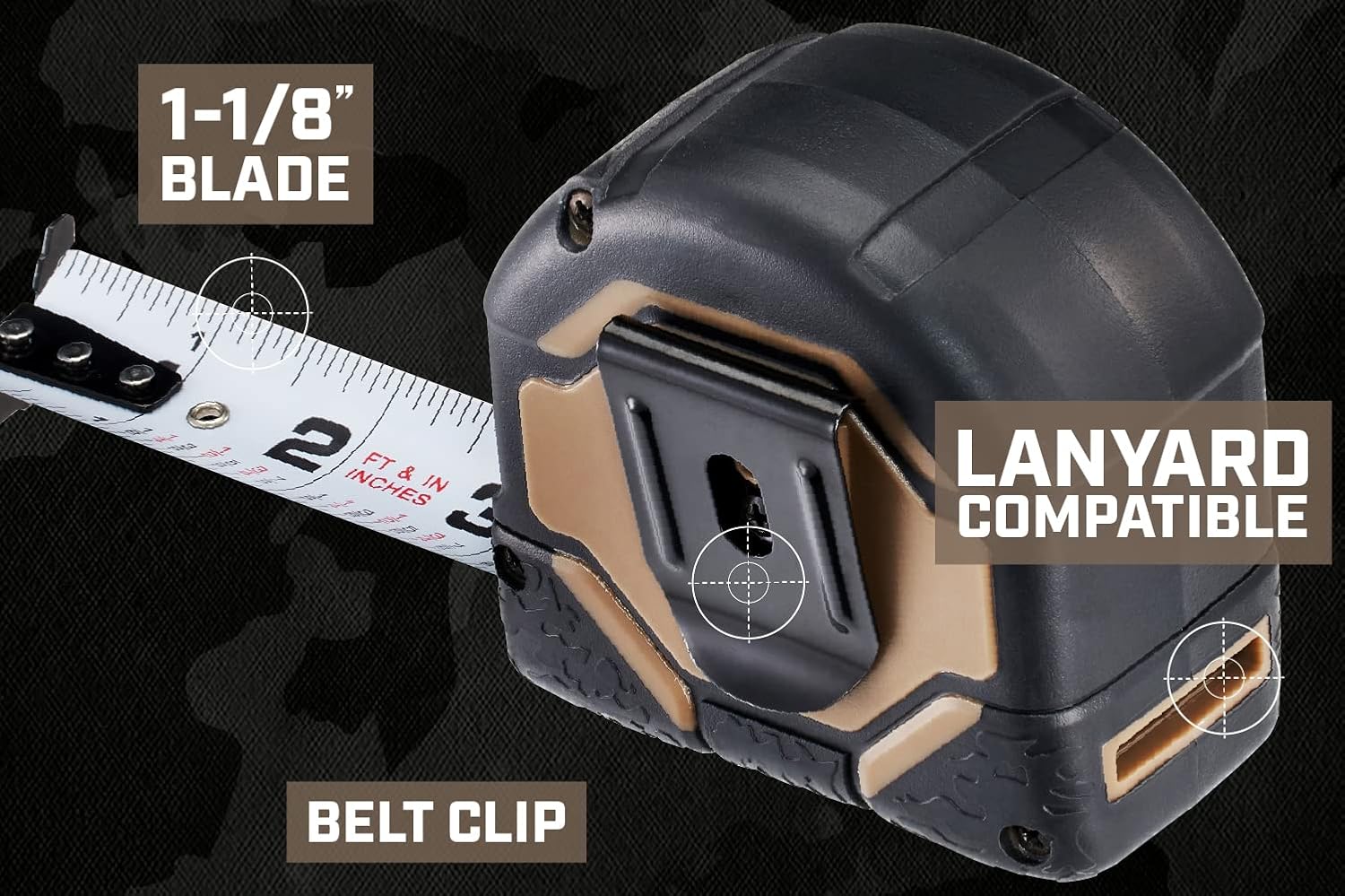 Spec Ops Tools 25-Foot Tape Measure Tool Set, 1 1/8" Double-Sided Blade, Military-Grade Composite Case, 3% Donated to Veterans, 2-Pack