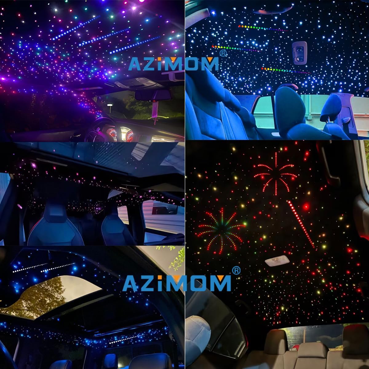 AZIMOM 4Colors 2 in 1 Meteor Twinkle Fiber Optic Starlight Headliner Kits 800pcs 0.03in 9.8ft Fiber Strands,RGB Meteor Shooting Star 240pcs, Sound Remote APP Control Home Ceiling Car Headliner Decor