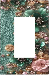 Decorative Outlet Covers Bling Green Rose Flowers Crystal Rhinestone Glitter 1 Gang Single Decora GFCI Device Light Switch Covers Plate 1 Rocker Wall Plate Jumbo Faceplate
