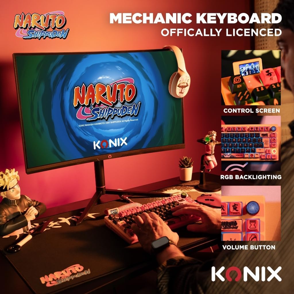Naruto Shippuden Tastiera meccanica AZERTY con cavo/wireless - Edizione Pro Collector numerata - Illuminazione LED RGB - Motivo Mode Hermite - Tastiera gaming - Immagine 2