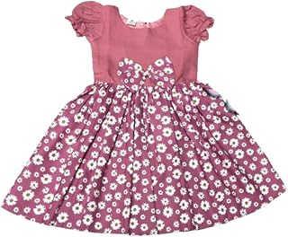SVIGAN Girl's Cotton Blend Floral Printed Puff Sleeve Flared Dress with Bow Belt Tie Price In India