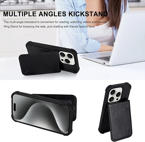 Miniatura 5 de VANAVAGY Funda tipo cartera compatible con iPhone 15 Pro para mujeres y hombres con tarjetero de crédito, cierre magnético de piel RFID, funda para