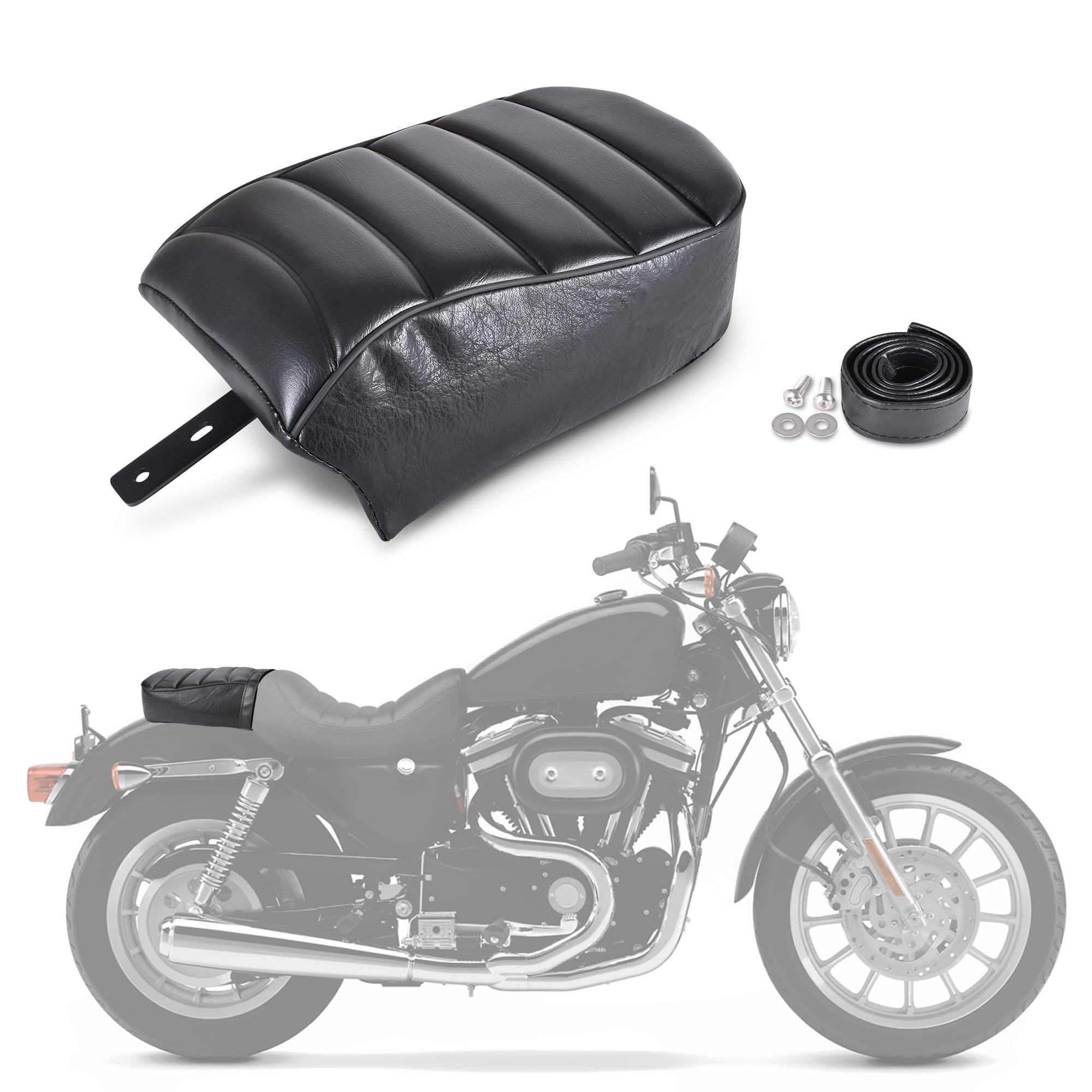 Goldfire Rear Passenger Seat for Harley Back Seat Accessories Black Leather Motorcycle Rear Back Pillion Seat Compatible with Harley Sportster Iron 883 XL883N 2016-2023