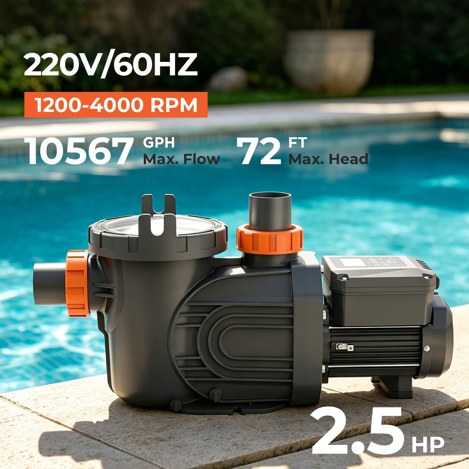 Bomba de piscina de velocidad variable de 2.5 HP para piscinas en tierra y sobre el suelo, 220 V
