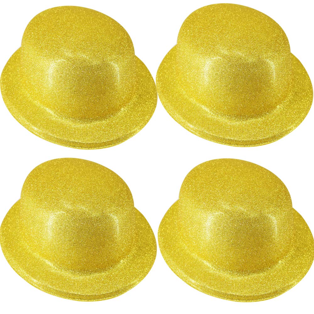 Time to Sparkle 12 Pack of Glitter Bowler Hat Unisex Gangster Style Plastic Party Hats Party Headwear Accessory, Glitter Bowler-Gold