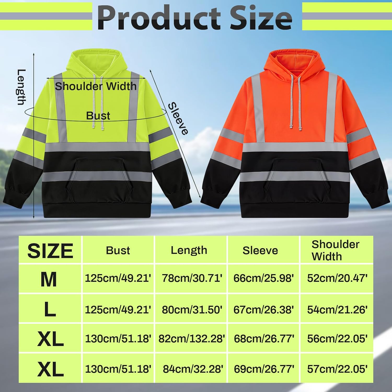 Coume 2 Pcs Hi-vis Hoodie for Men Class 3 High Visibility Sweatshirt Reflective Hooded Hood for Safety Hoodie - Image 4
