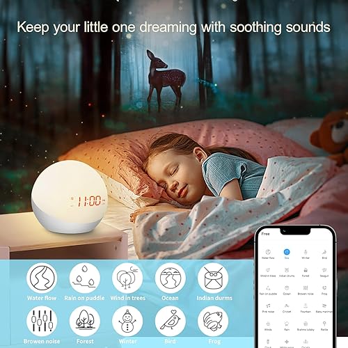 Miniatura 4 de Reloj despertador para niños, entrenador del sueño, reloj despertador para niños pequeños, máquina de sonido portátil para bebés, reloj de luz