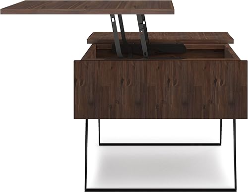 Miniatura 146 de SIMPLIHOME Lowry - Mesa auxiliar cuadrada de madera de acacia maciza y metal, de 22 pulgadas de ancho, moderna, industrial en marrón envejecido café