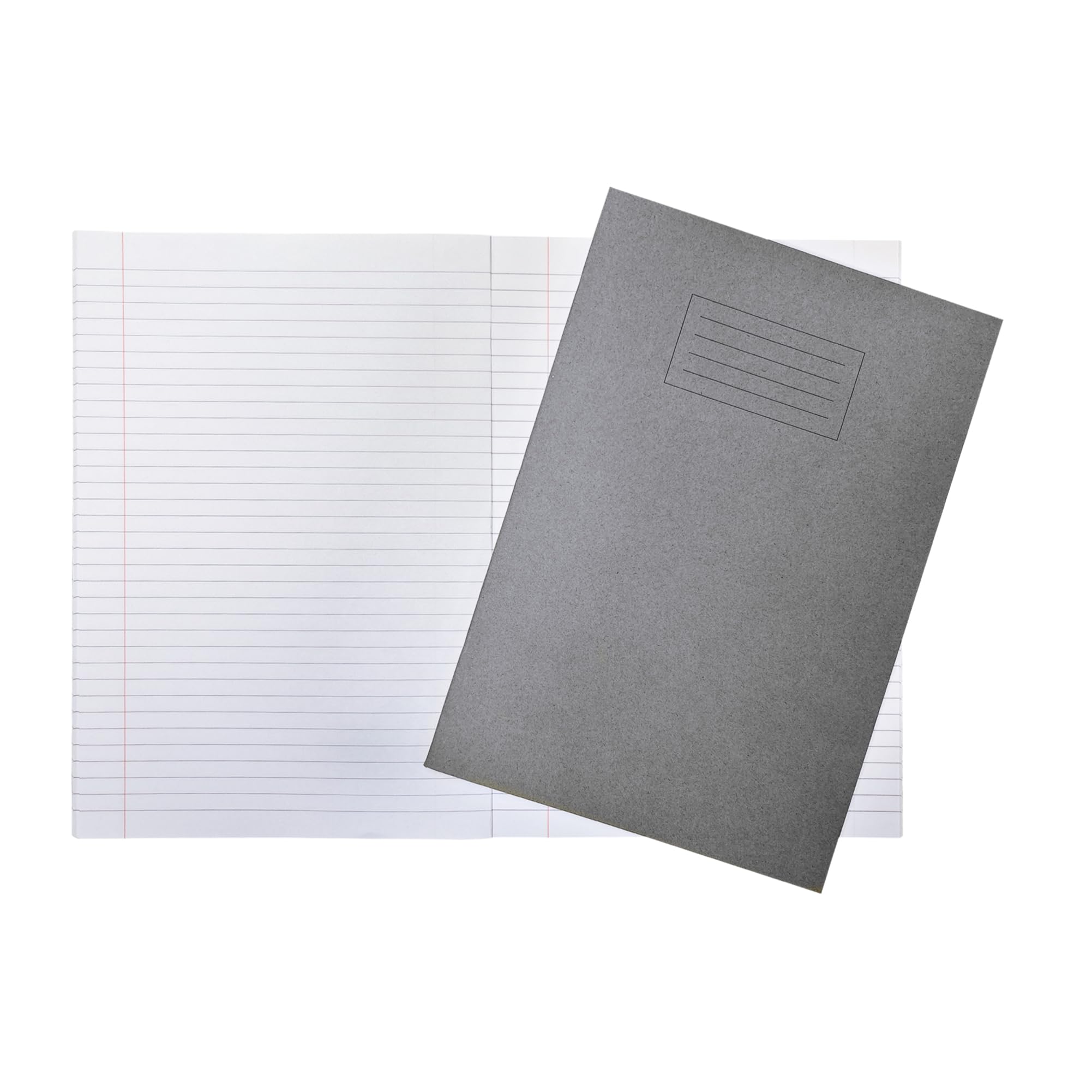 Janrax Pack of 10 A4 Grey 80 Page Feint Ruled with Margin Exercise Books WF Paper with 225gsm Manilla Cover