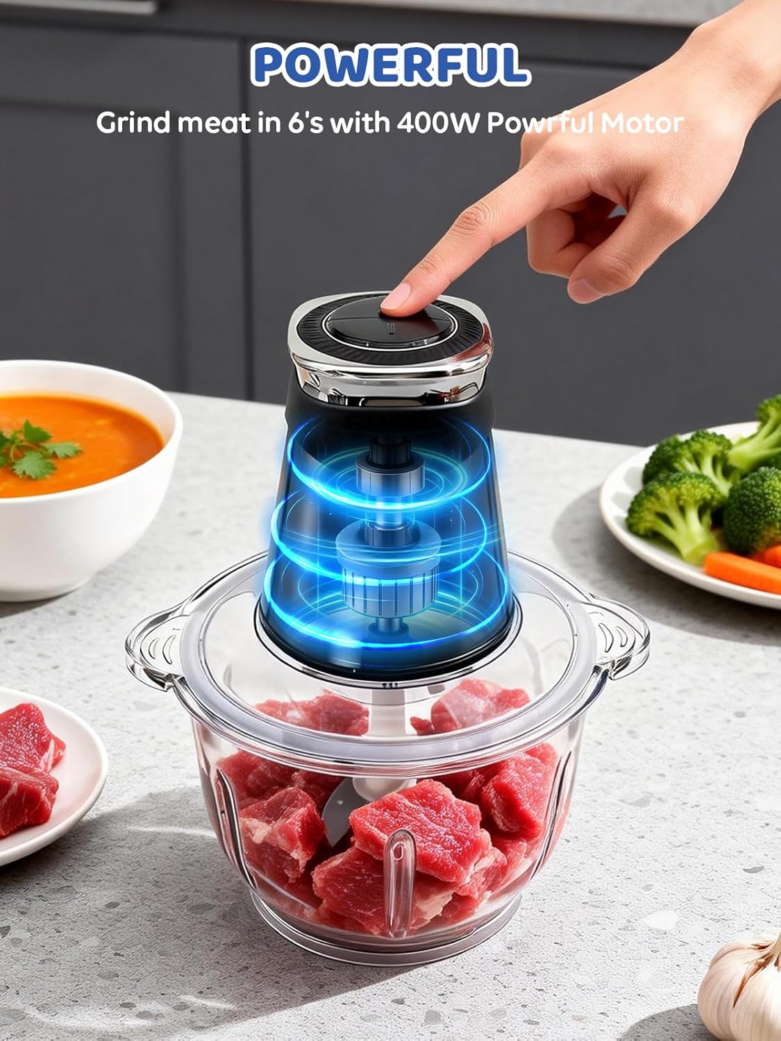 iRIITCH Food Processors, Electric Food Chopper with Meat Grinder & Vegetable Chopper - 2 Bowls (10 Cup+5 Cup) with Powerful 500W Copper Motor - Includes 2 Sets of Bi-Level Blades for Fruits/Meat/Nuts