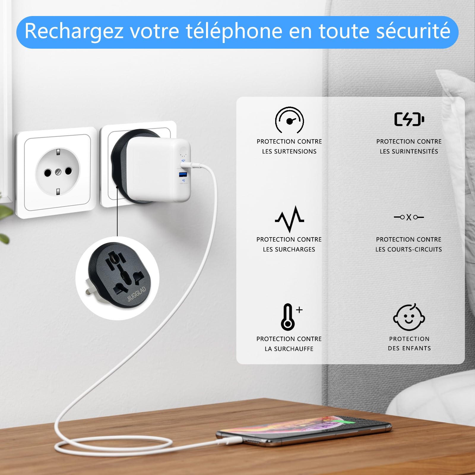 2 Pièces Adaptateur Prise Anglaise vers France, Adaptateur Prise Universelle, Adaptateur Prise USA vers France, Adaptateur Universel pour UK,USA,Chine,la Suisse ect