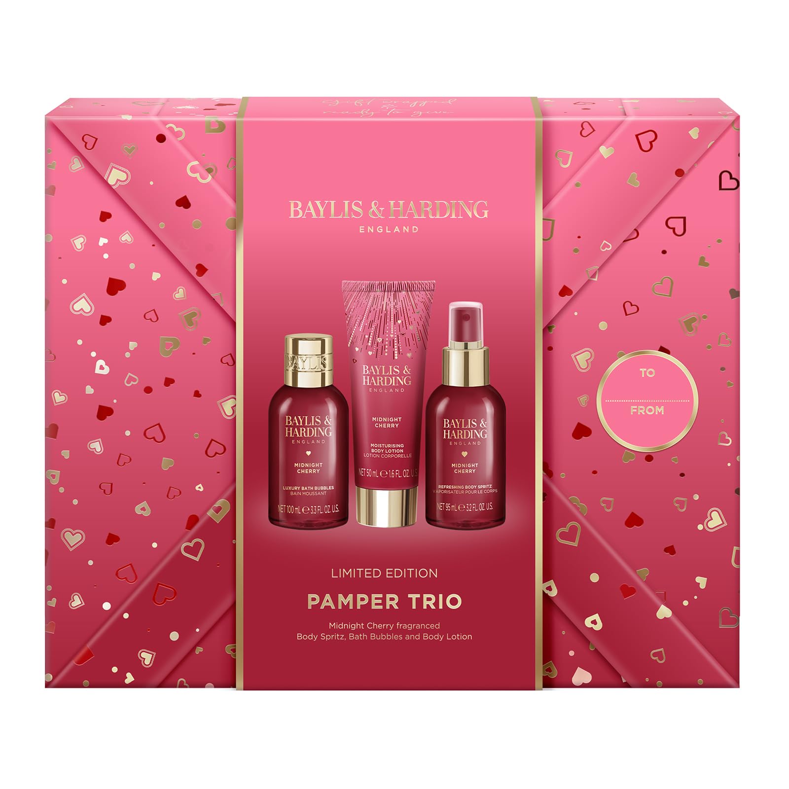 Baylis & Harding Midnight Cherry Gift Wrapped Pamper Trio Gift Set - Vegan Friendly, 245ml - Image 2