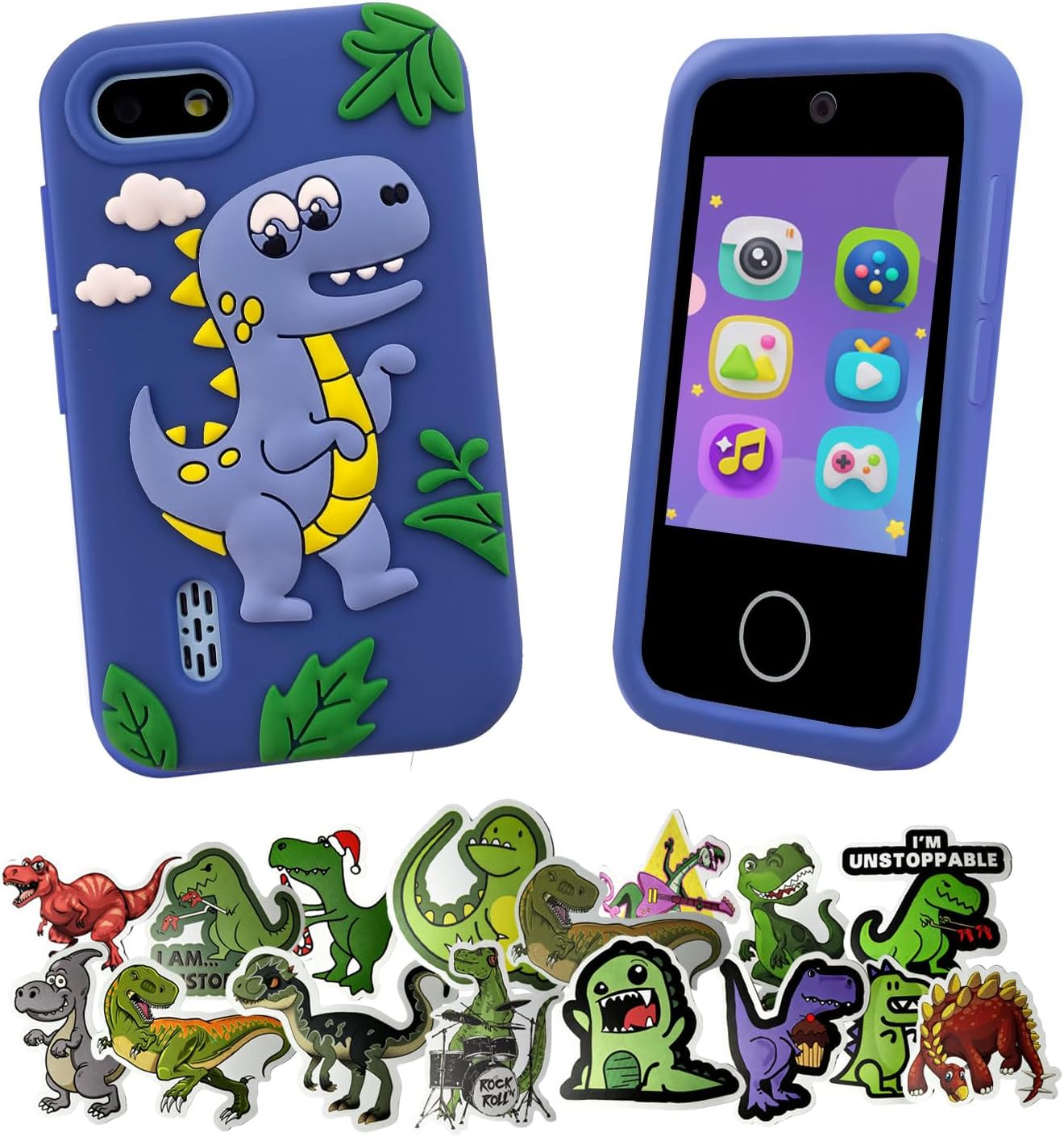 Kids Smart Phone for Birthday, Gimubaba Dinosaur Toy Phone Toddler Cell Phone Play Phone with 2.8" Touchscreen/Dual Camera/TF Card for Boys Age 3-8,for Playing Game/Music/Learning(Blue)