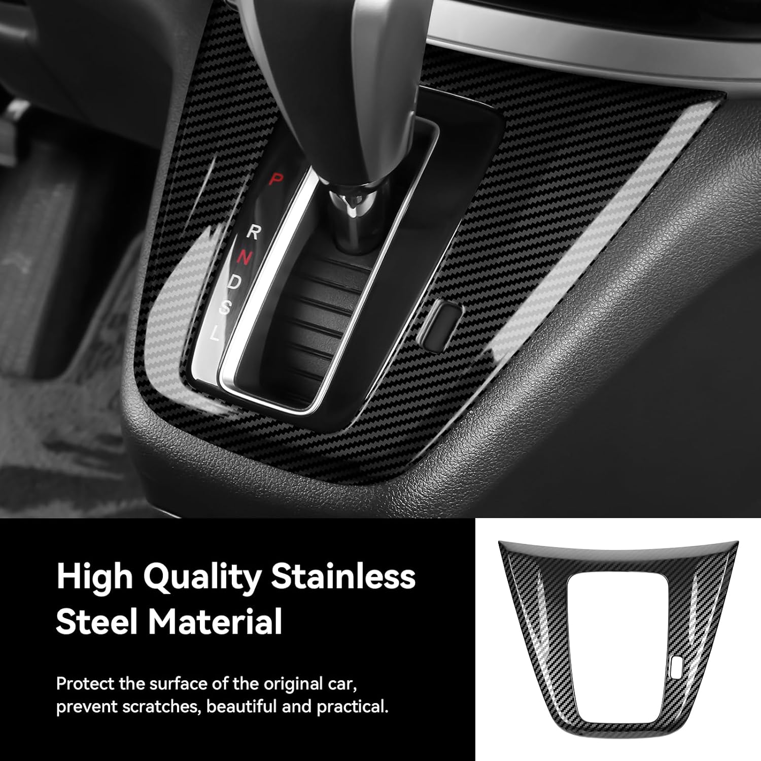 Car Gear Shift Box Panel Cover for Honda CRV 2016 2015 2014 2013 2012 Accessories Stainless Steel Material Inner Frame Gear Shift Knob Cover Auto Interior Decoration (Carbon Fiber)