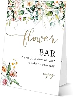 Flower Bar Sign Wedding, Bridal Shower Decorations, 8×11 Sign with Stand for Wildflower Party Decorations