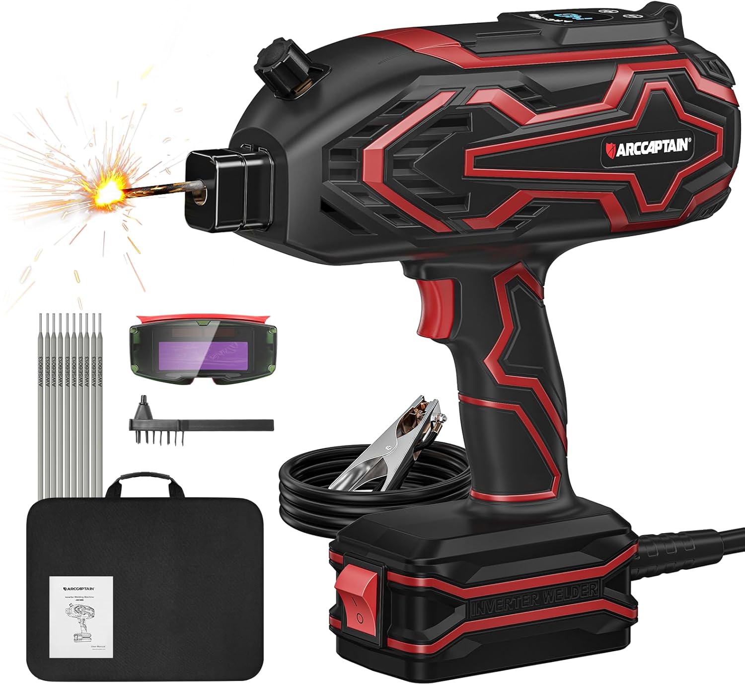 ARCCAPTAIN 140A Portable Handheld ARC Welder with LED Display, IGBT Tech, Hot Start & Auto Goggles for 1/16"-1/8" Rods