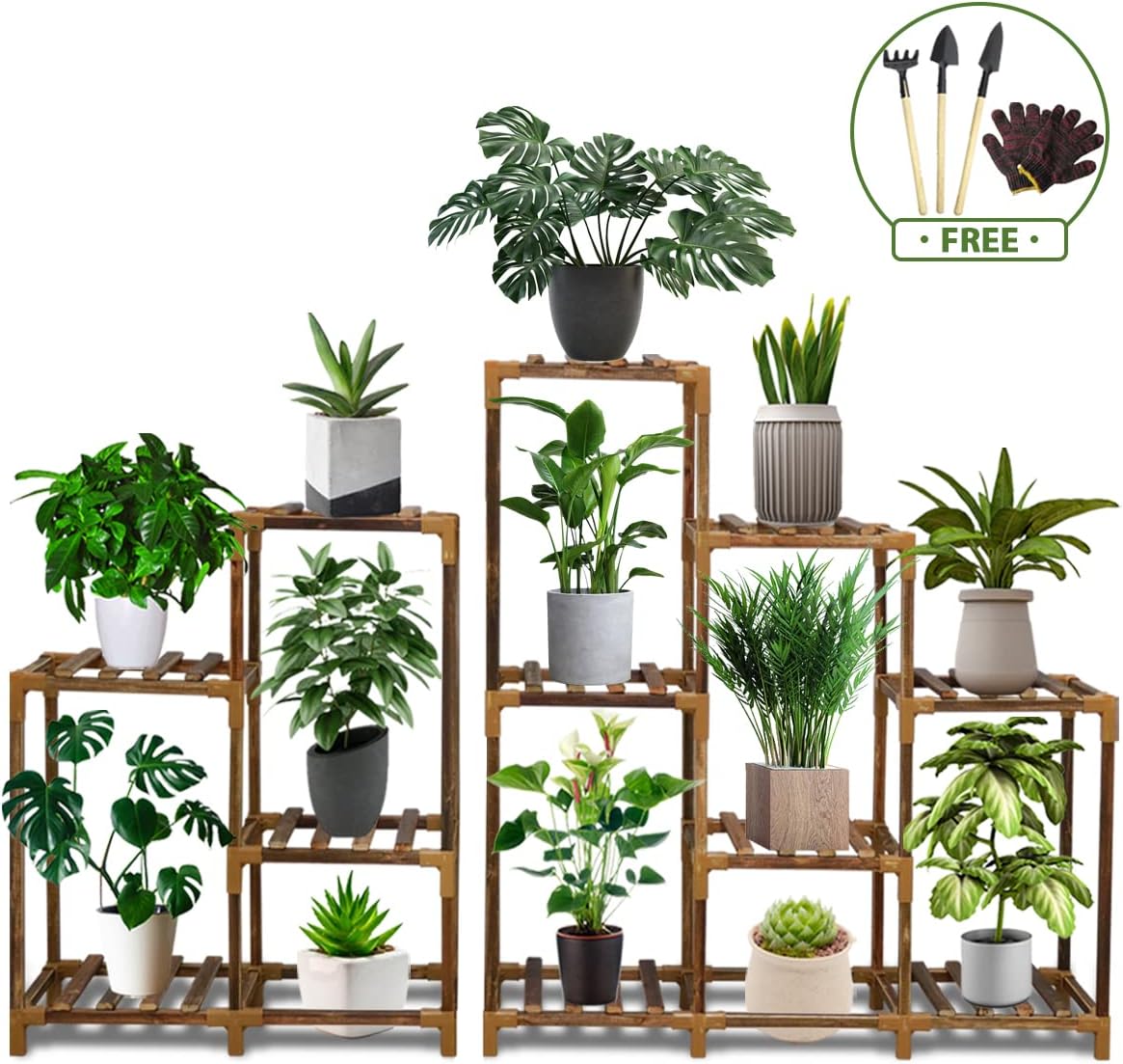 Wood Mutilple Plants Stand for Indoor Living Room, Tiered Shelf Outdoor Garden Decor Ladder Plant Pot Holder Table for Window Balcony Home Decor
