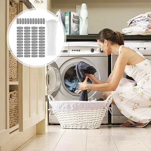 Miniatura 2 de 50 trampas de pelusa para lavadora, trampas de pelusa de acero inoxidable con 50 bridas para cables, malla duradera, filtro de manguera de lavado,