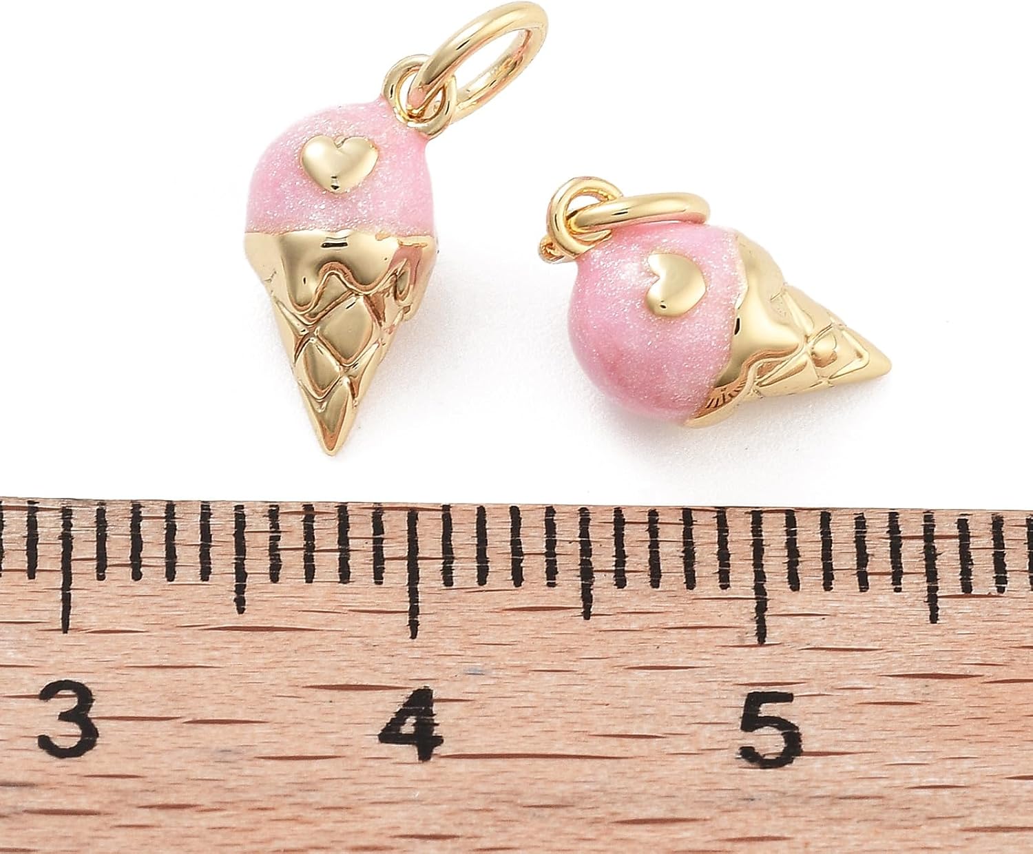 LiQunSweet 10 pcs Pink Ice Cream Enamel Brass Charms Sweet Dessert Charms for DIY Jewelry Bracelet Necklace Earring Craft Bag Keychain Decoration