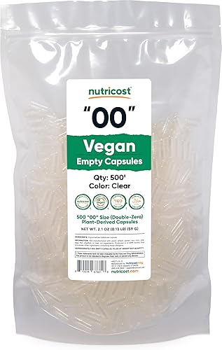 Miniatura 1 de Nutricost Cápsulas vacías tamaño 00 veganas  500 cápsulas transparentes vacías a base de plantas  Certificado Kosher, certificado Halal, sin OMG,