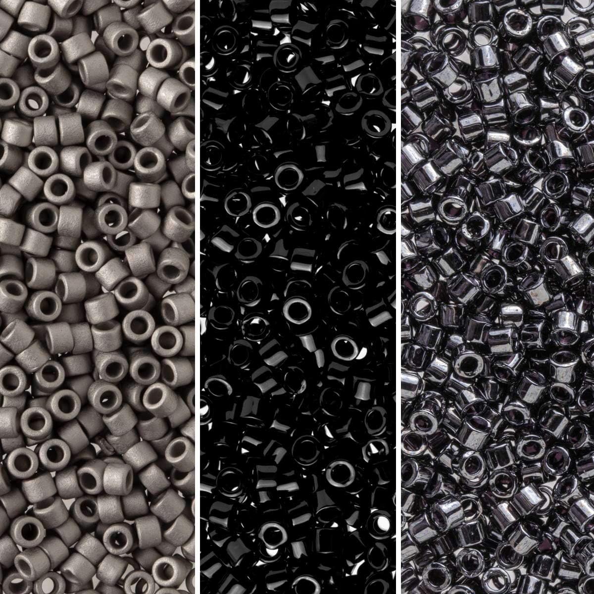 Miyuki Delica Seed Beads Bundle: Size 11/0, Midnight Palette Collection DB1, DB10, DB321-3 Tubes of 7.2 Grams