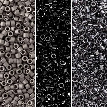Miyuki Delica Seed Beads Bundle: Size 11/0, Midnight Palette Collection DB1, DB10, DB321-3 Tubes of 7.2 Grams