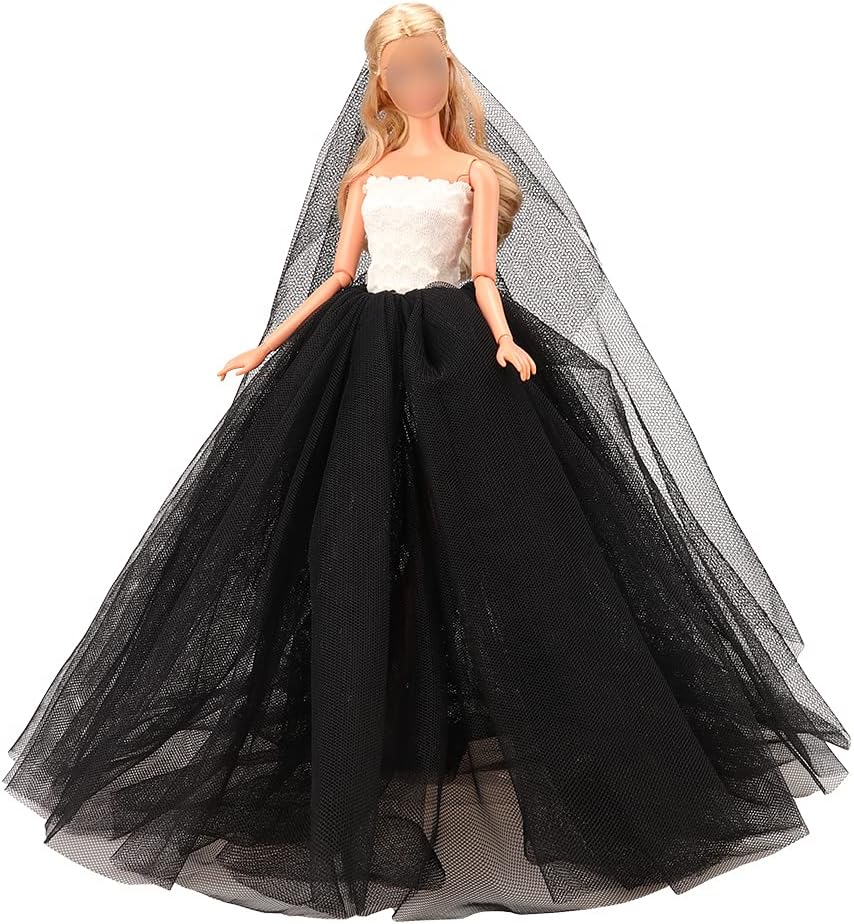 BARWA Beige Wedding Dress with Veil Evening Party Princess Beige Gown Dress for 11.5 inch Doll … (Rose Red)