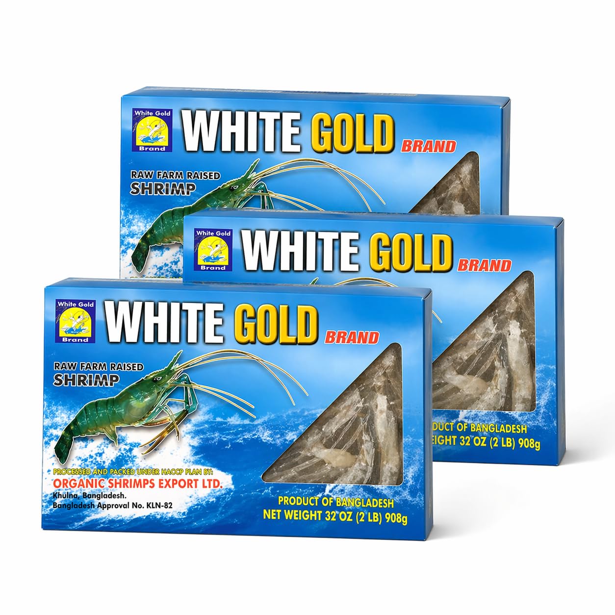 [Pack of 3] Giant Freshwater River Prawns (Shrimp) (Head-On, Shell-On), 2–4 Count/LB, Frozen, 2 LB Each (Total 6 LB), Insulated Shipping with Ice Packs