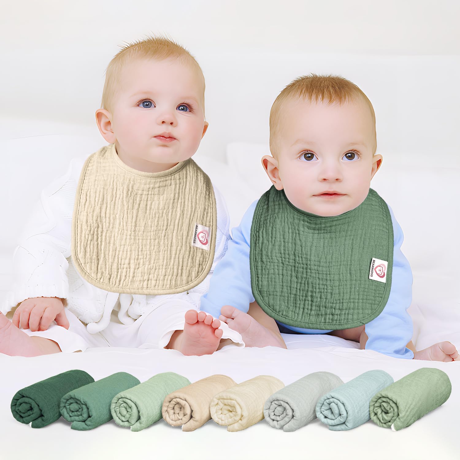 bearmoss Bavaglino Neonato, 100% Cotone, Bavaglino Quadrato per Bambini, Bavaglini Regolabili, Morbidi Bavaglini per Bambini e Bambine, 8 Pezzi