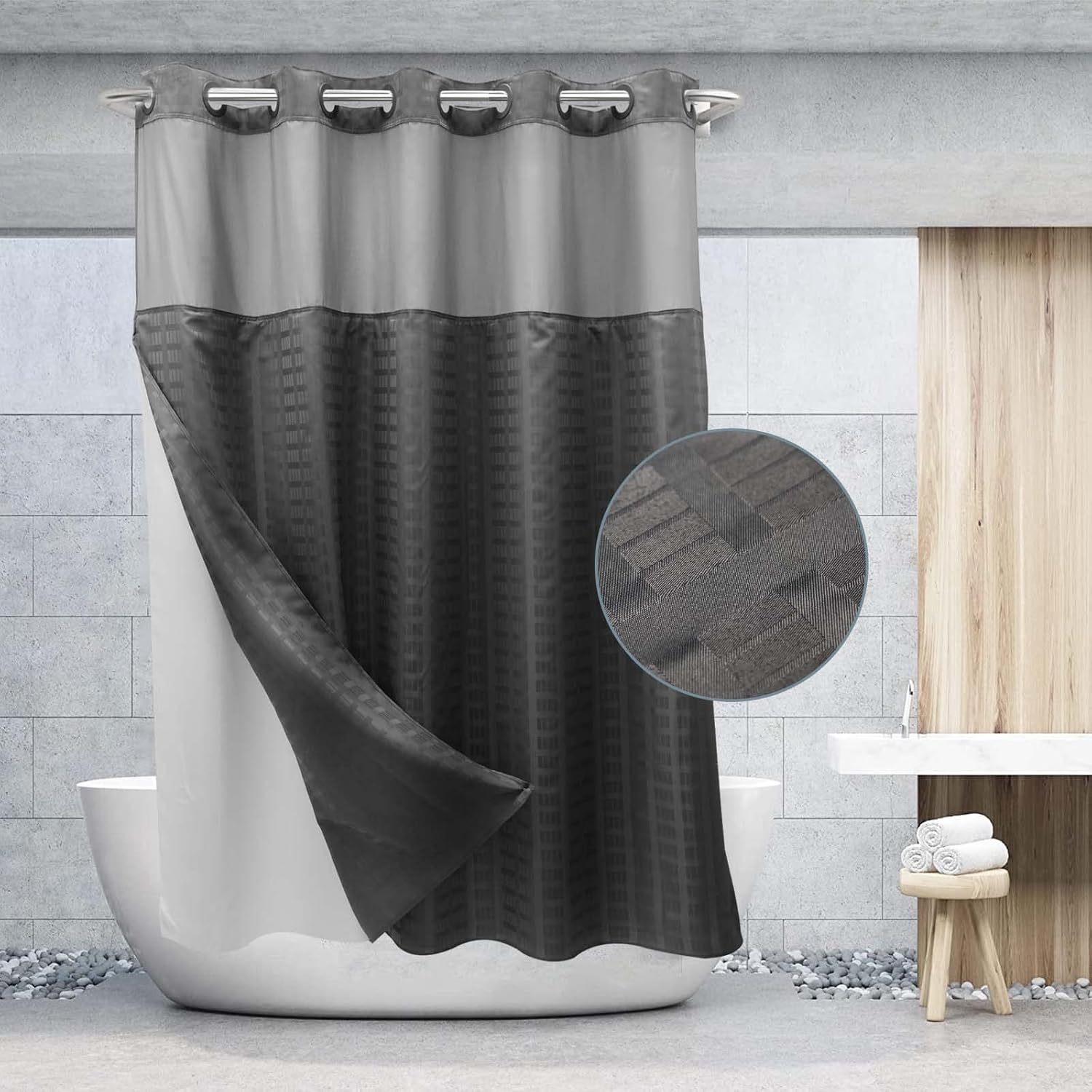 VIUOON No Hook Shower Curtain Set with Snap in Fabric Liner