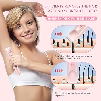 Lady Shaver for Women - Electric Bikini Trimmer for Women, 2-in-1 Women's Body Trimmer,Painless Hair Removal for Face, Body & Intimate Areas (Pink)