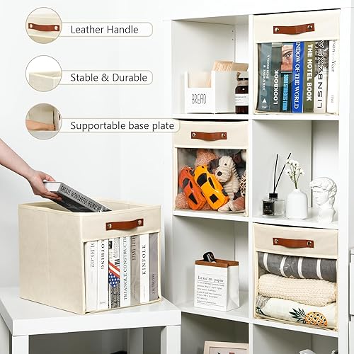 Miniatura 10 de HNZIGE Cubos de almacenamiento grandes de 12 x 12 pulgadas, canastas plegables de almacenamiento para estantes, juego de 4, cubos de almacenamiento