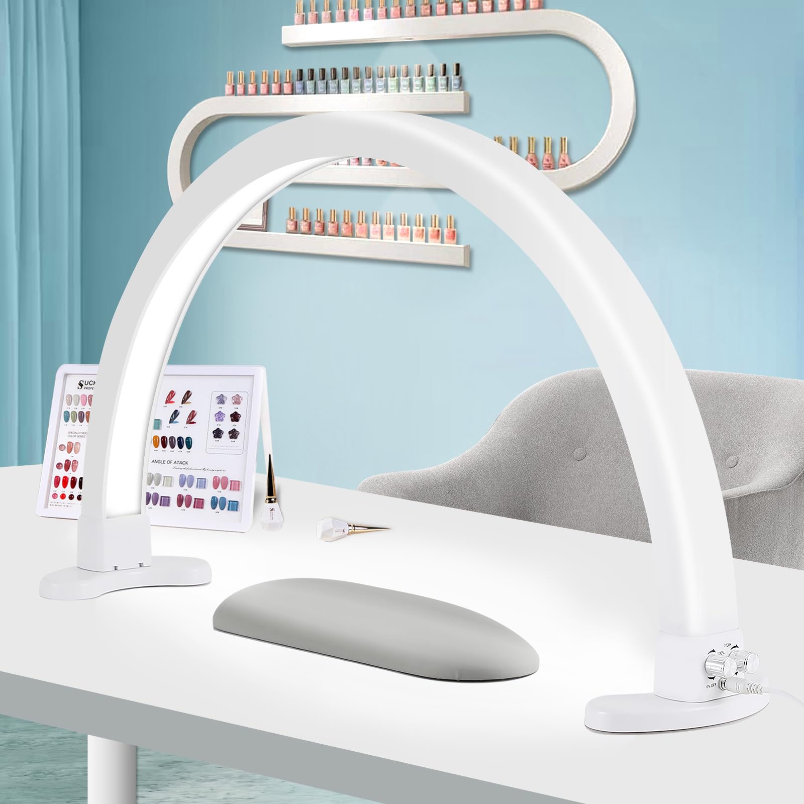 Super Bright Half Moon Light for Nail Desk, Upgrade Nail Lamp for Desk with Stepless Dimming, Half Moon Desk Lamp 3 Color Temperature