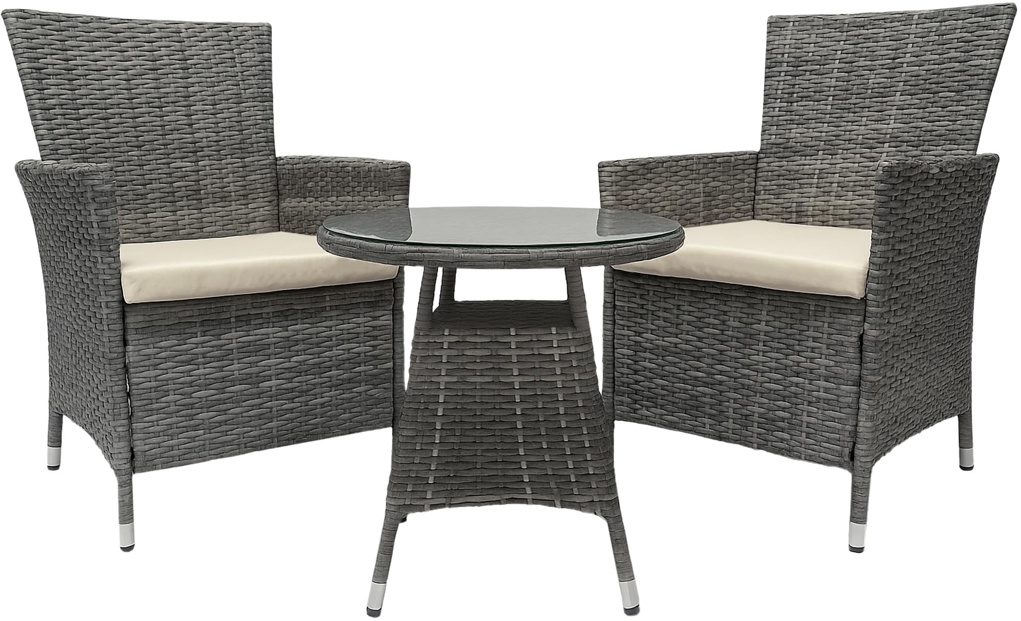 CLP Gartenmöbel-Set Fireda, 3-teilige Sitzgarnitur, aus PE-Rattan, mit Couchtisch, inkl. Sitzkissen & Tischplatte aus Sicherheitsglas, Farbe:grau-meliert