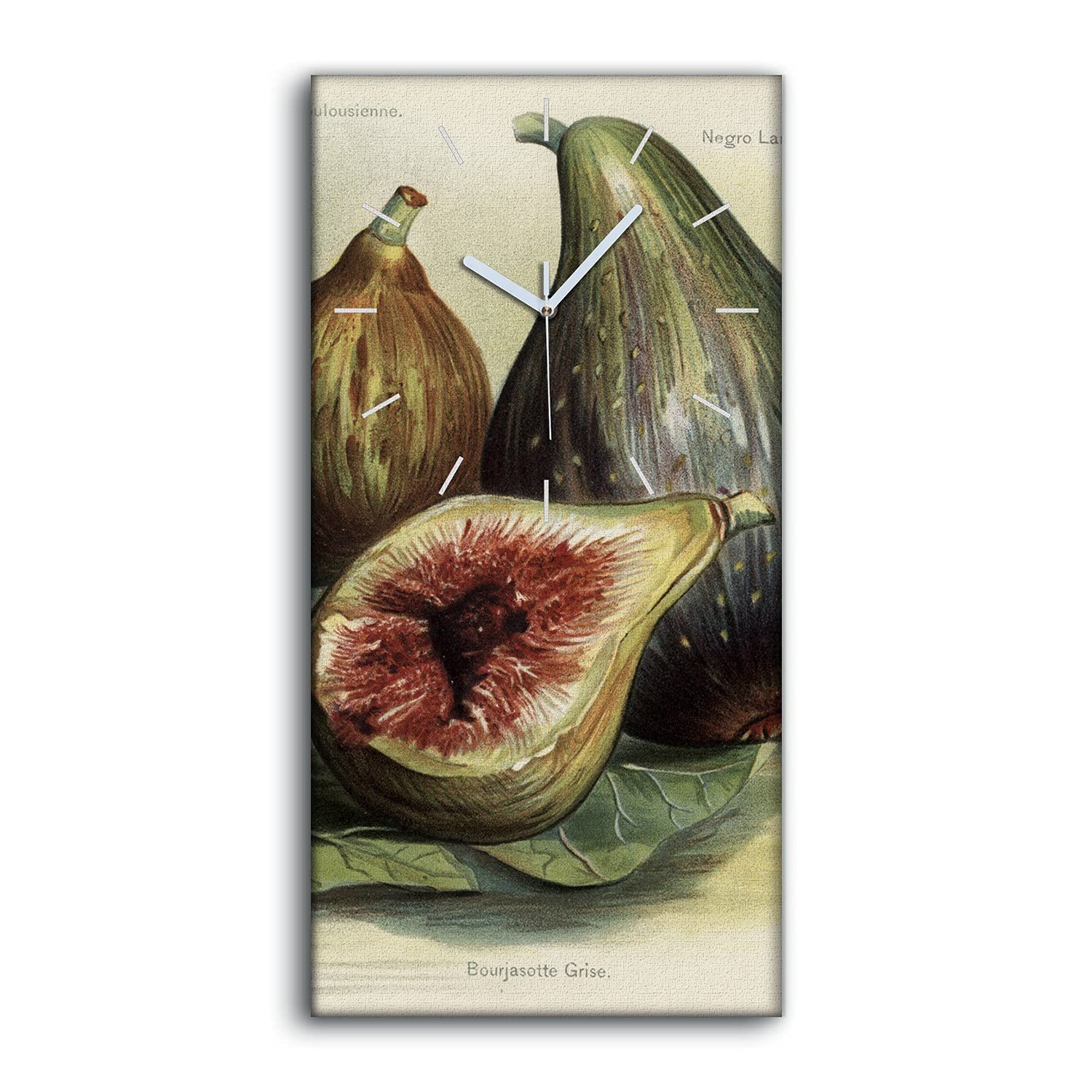 Horloge sur Toile Décoration Salon Moderne Tableau Mural Fruits et Feuilles 30x60cm