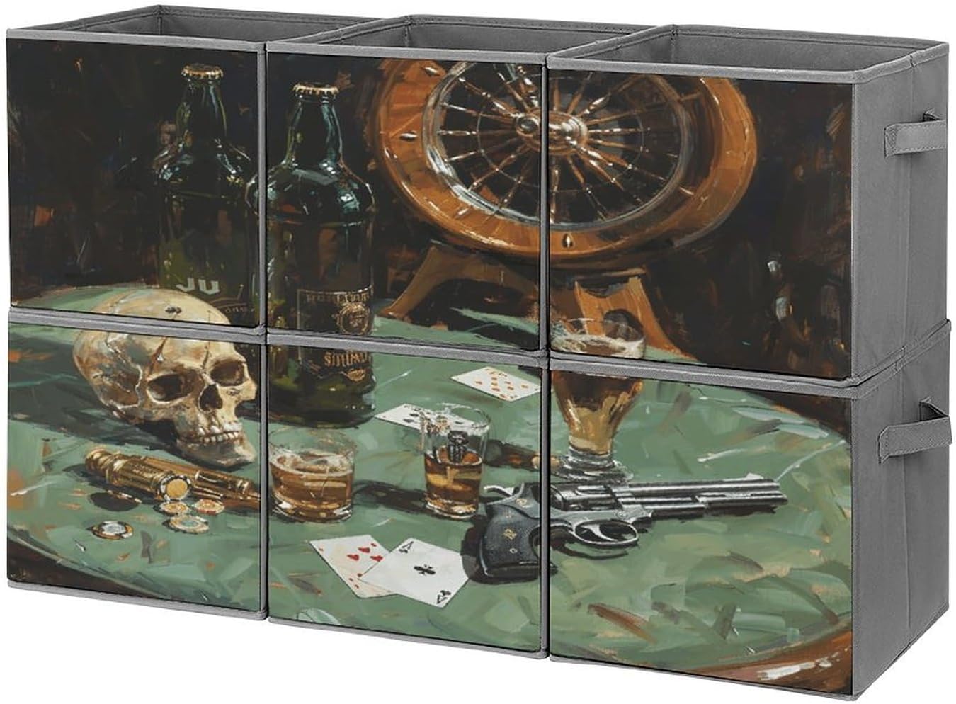 Multi Use Organizer Bins, Pistol And Cards Printed Storage Bins, Foldable Storage Baskets Are Suitable For Bedrooms, Offices, And Cars