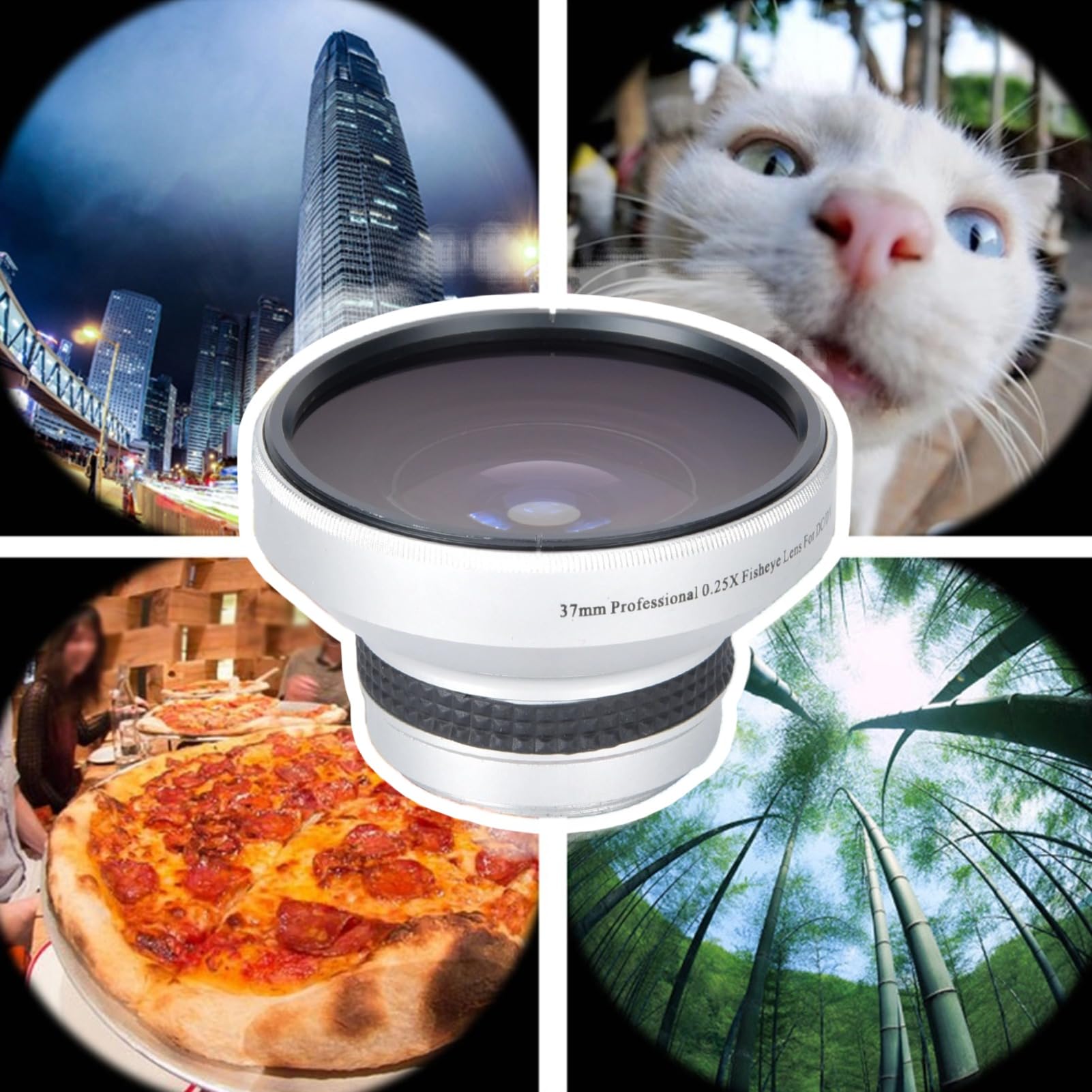 Obiettivo aggiuntivo da 37 mm 0,25 x super fisheye, per riprese ravvicinate macro, realizzato in lega di alluminio in vetro ottico, adatto per obiettivi di fotocamere calibro 37 mm