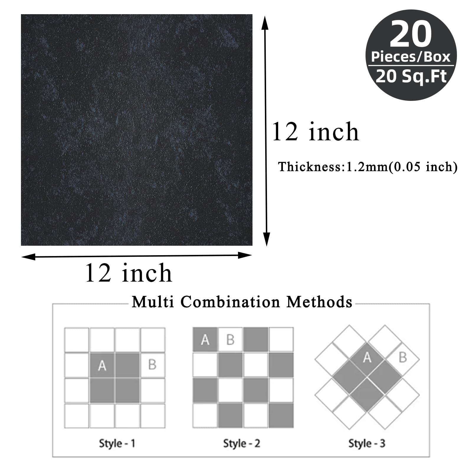 Norine Lot de 20 carreaux de sol autocollants en vinyle marbré imperméables et amovibles pour chambre à coucher, salle de bain, cuisine, 30,5 x 30,5 cm