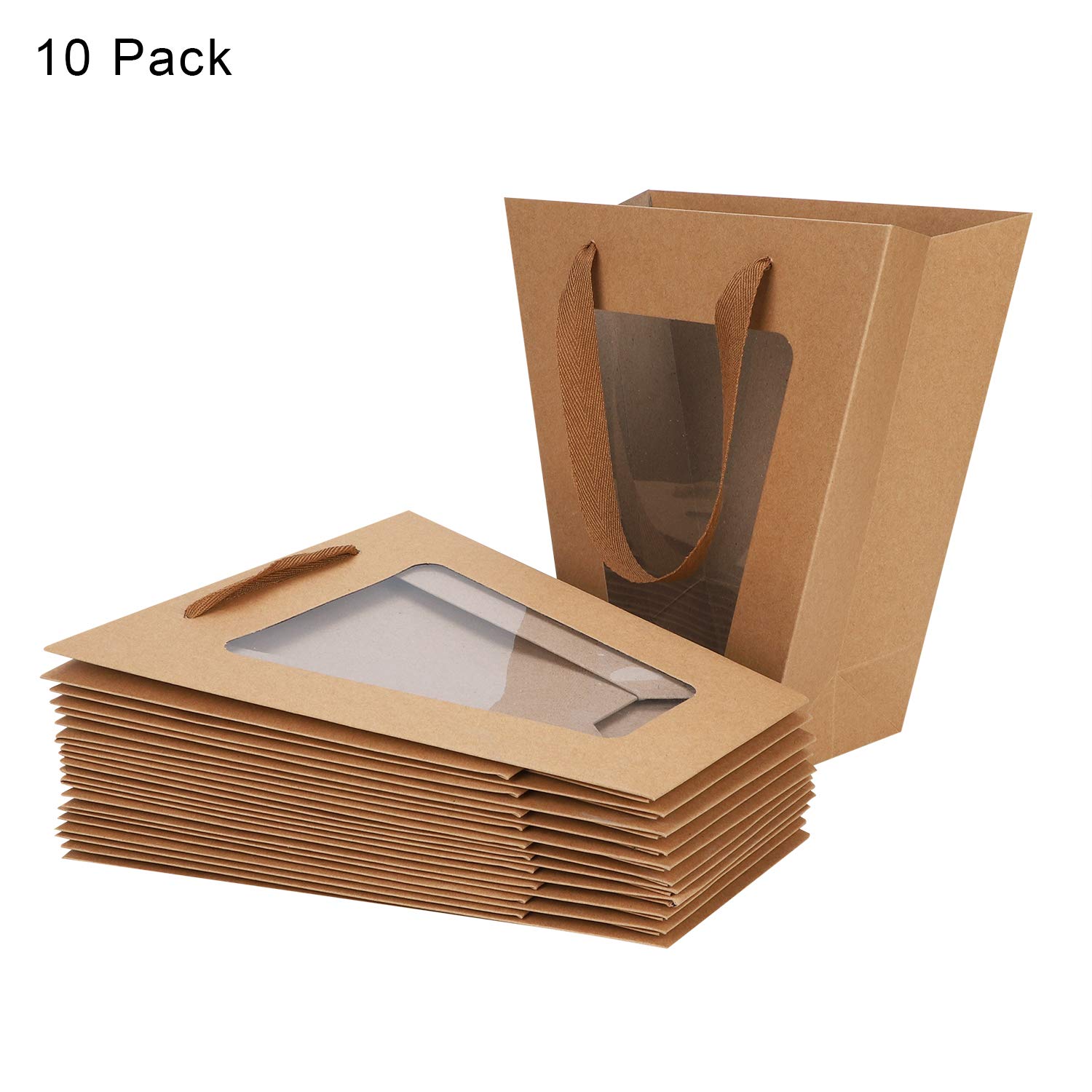 10 sztuk papierowych torebek na prezenty z przezroczystym okienkiem, przenośne, marmurowy wzór, torba na prezent, przezroczyste okienko, kwiatowa torba wysyłkowa z uchwytami, papier imprezowy, kwiaciarnia, torebki do pakowania prezentów