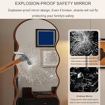360° Rotating Full Length Mirror with Bookcase, High 66.9IN
