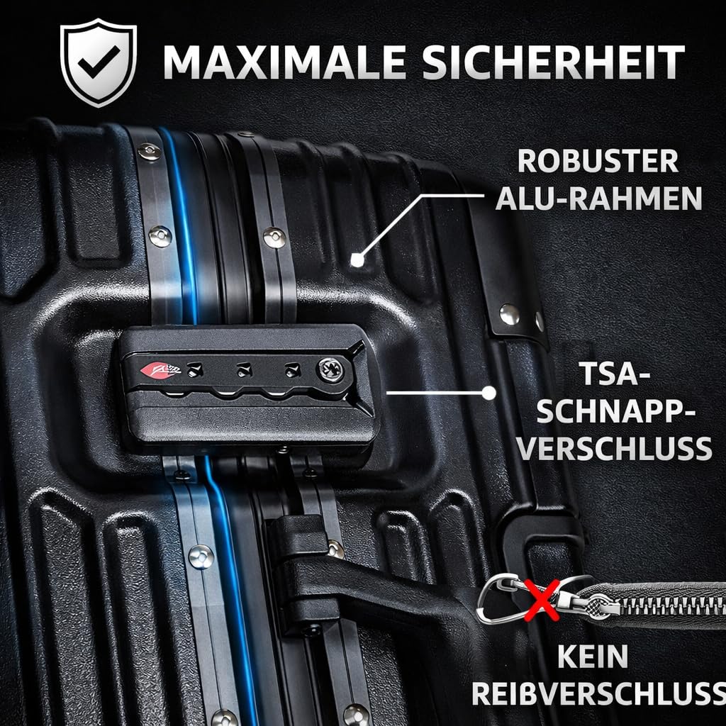 POSH Piloten Koffer Handgepäck Hartschale - Aluminium Rahmen & Schnappverschluss - 37L Business 45x43x25 cm Trolley 100% Polycarbonat - TSA Schloss, mit 4 Rollen