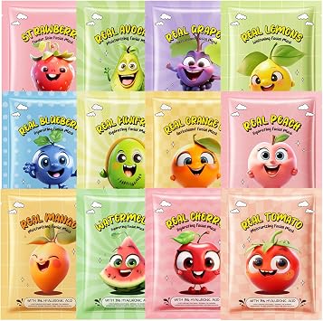 12 Pack Fruit Face Masks for Kids Face Mask Girls Skin Care Kids Face Masks Kids Spa Party Supplies Girls Set