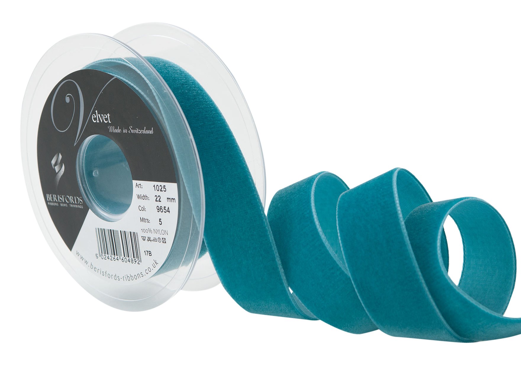 Berisfords 9654 Petrol Velvet Ribbon Mini Roll
