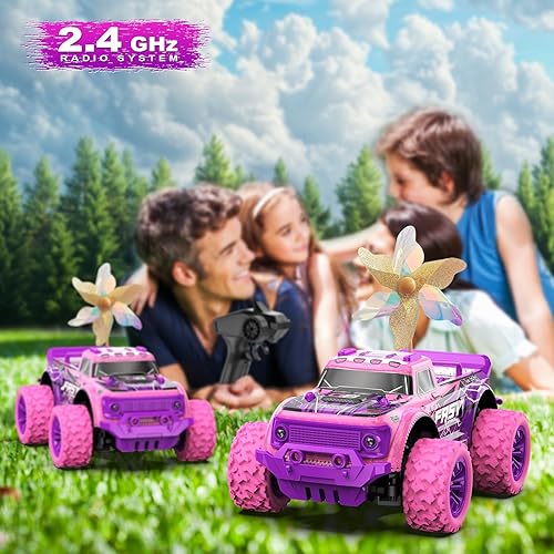 Miniatura 8 de Coche de control remoto para niñas Camión Rc rosa púrpura a escala 120 con luz LED y molinos de viento DIY - 20 Kmh Todo Terreno Rápido RC Cars,