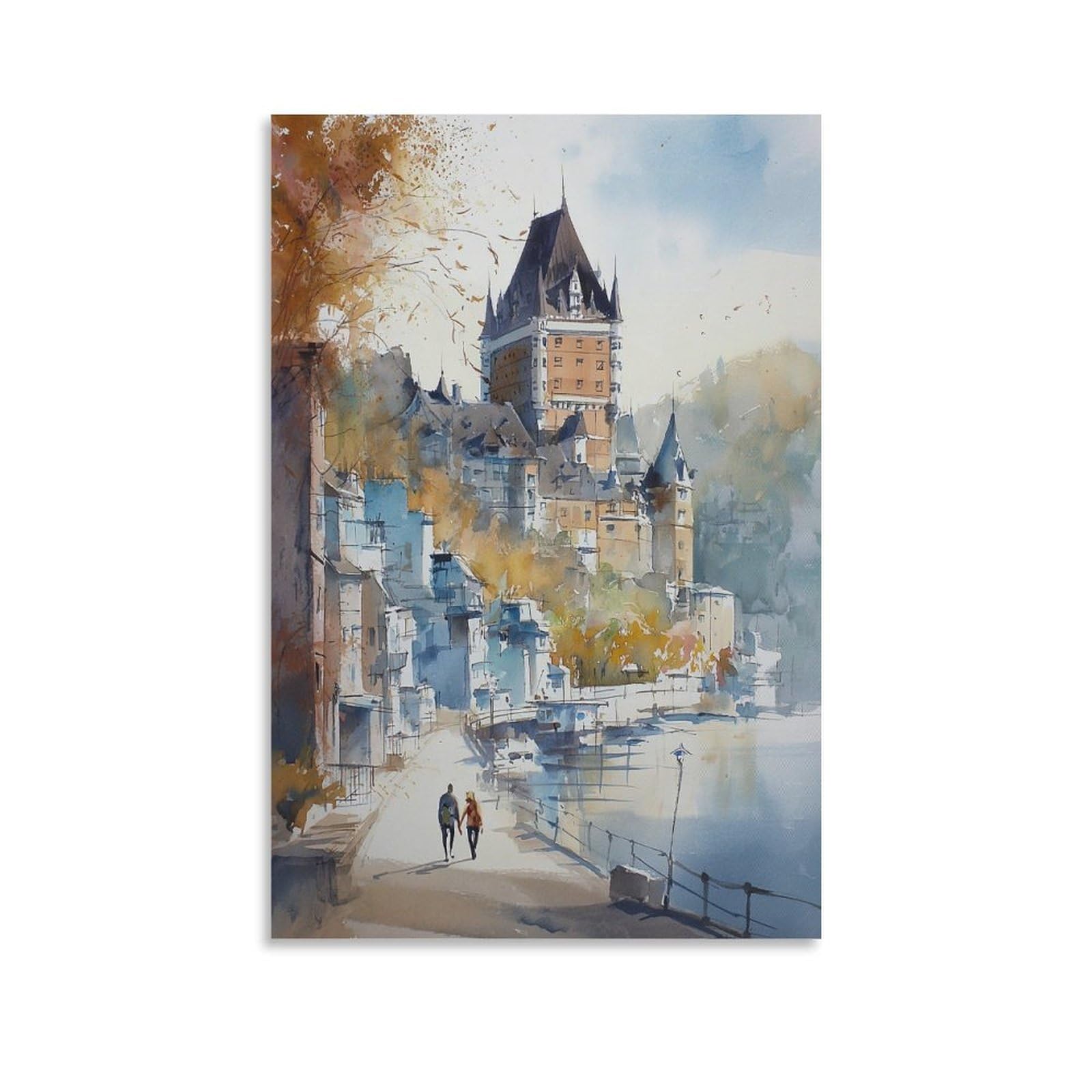Quebec City 20x30inch(50x75cm) Vintage Travel Poster Watercolor Canvas Art