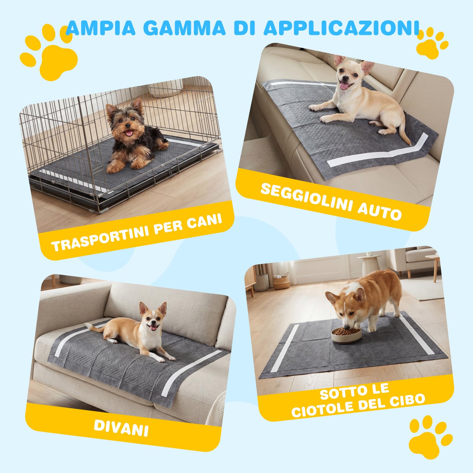 COSTWAY Tappetini Igienici per Cani al Carbone Attivo, 6 Strati Impermeabili per Addestramento Pipì Cani e Conigli, Rapido Asciugatura, Usa e Getta per Interni ed Esterni, 60x60cm