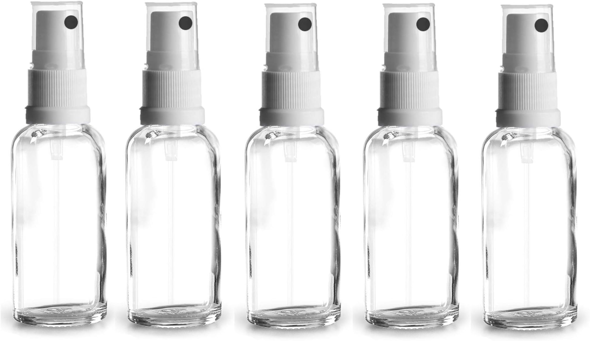5 x Clear Glass Atomiser Bottles / Spray Bottles 30 ml with Pump / 30ml Sprayer White Atomiser with Transparent Protective CAP Clear Glass Cosmetic Quality Bottles / White Sprayer / Atomizer with GL18mm neck *Pharmaceutical Quality Manufactured in accordance with the European Pharmacopoeia *