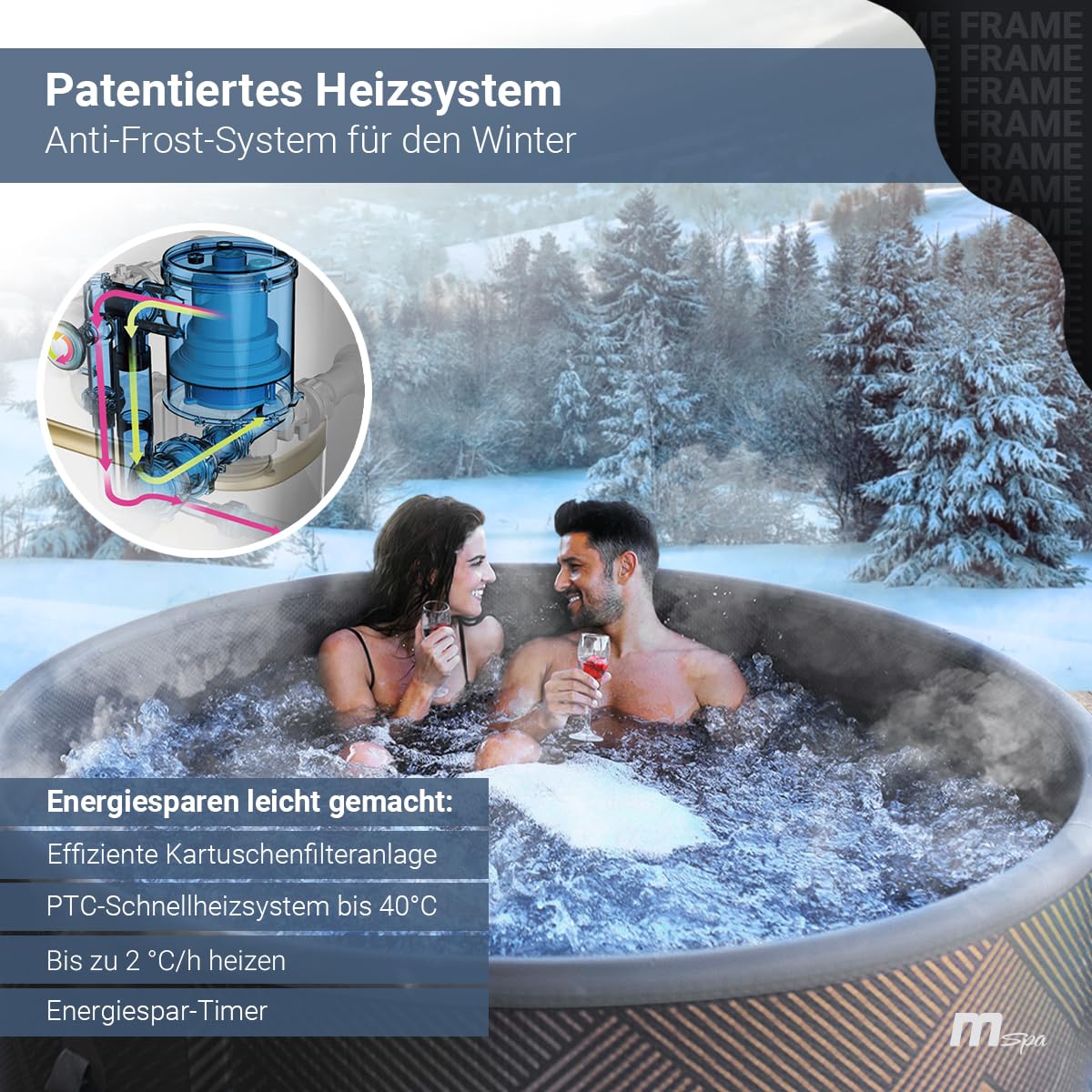 Miweba MSpa Whirlpool Outdoor | Frame Mono 6 Personen Pool - Aufstellpool mit smarter App Steuerung - UVC+ Wasserreinigung - Spa ⌀ 173.0 cm - Hot Tub - Aufblasbarer Whirlpool - Swimmingpool aufblasbar