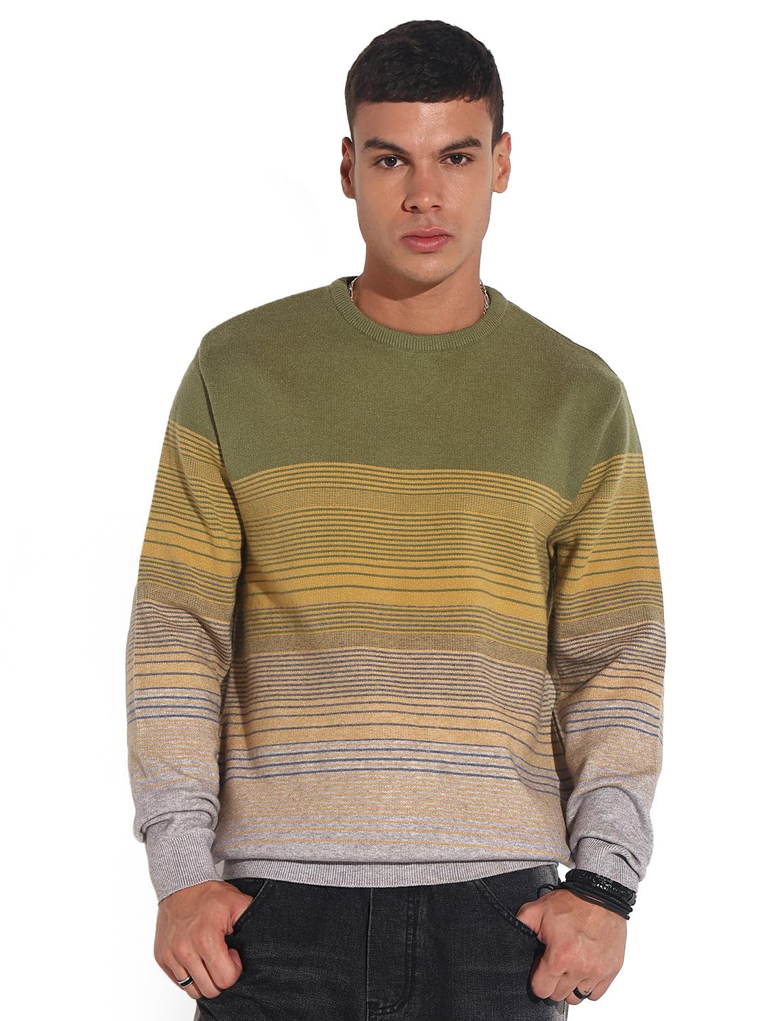 showoffff Edition Men's Striped Green Ribbed Round Neck Sweater-LBR-2530_Green-picture-39