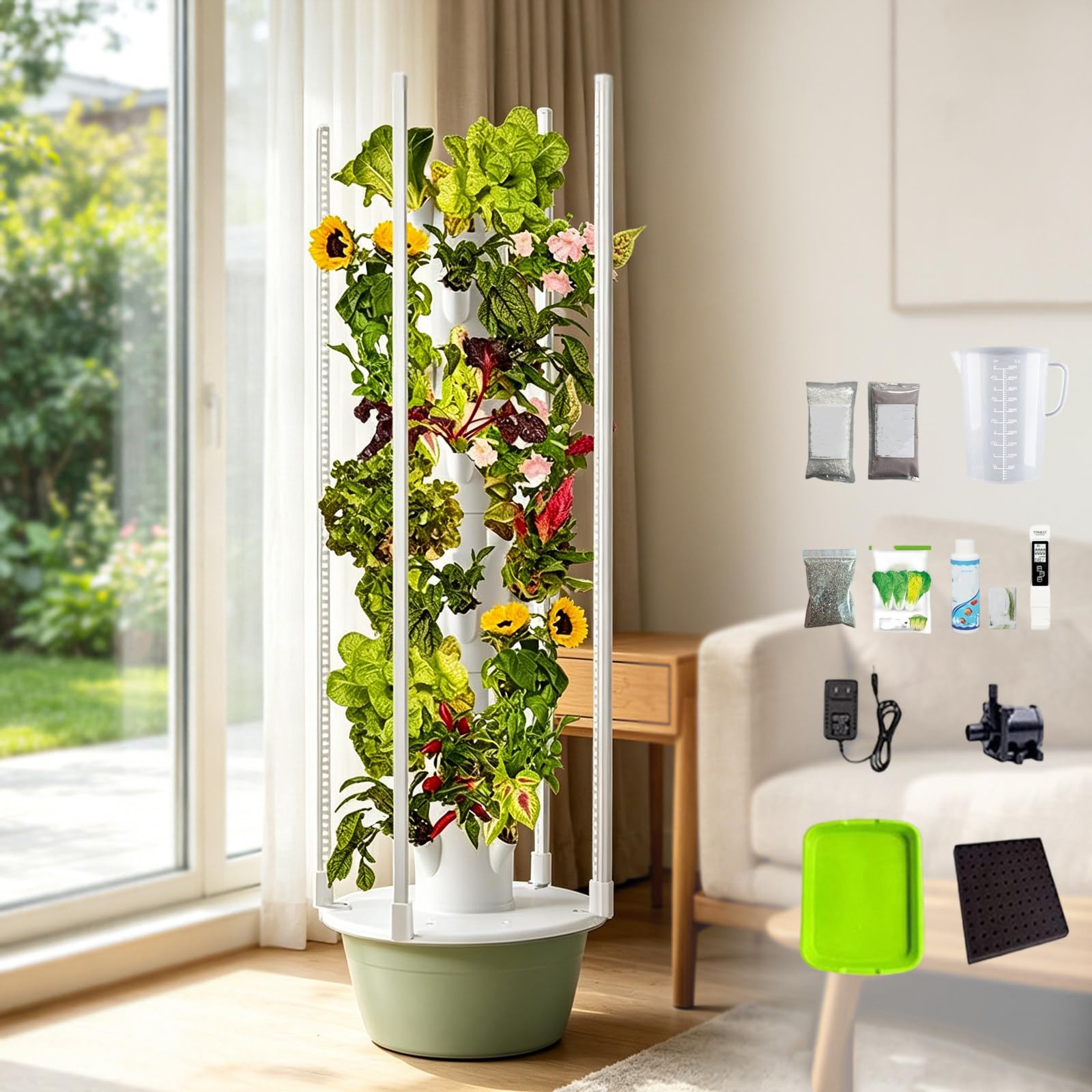 RUODATONLY 9-Layer Hydroponic Growing System, 36 Pods Smart Indoor Gardening System w/Water Circulation & nutritional pack set, Hydroponic Tower Plants Germination Kit for Herbs, Vegetables 5Layer